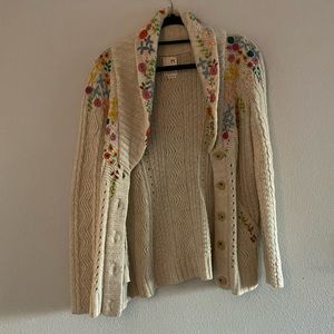 Anthropologie floral embroidered knit cream sweater